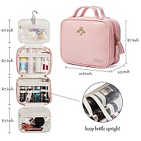 LACATTURA Hanging Toiletry Bag for Women, Leather Travel Makeup Bag, Large Cosmetic Organizer, 4 Layers Portable Waterproof Hygiene Bag, Bathroom Organizer for Shampoo, Make up, Personal Item, Pink