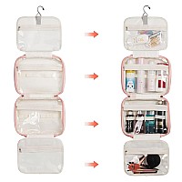 LACATTURA Hanging Toiletry Bag for Women, Leather Travel Makeup Bag, Large Cosmetic Organizer, 4 Layers Portable Waterproof Hygiene Bag, Bathroom Organizer for Shampoo, Make up, Personal Item, Pink