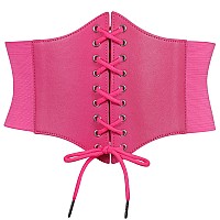 Suosdey Pink Corset Belt For Women Vintage Laceup Elastic Waist Belt Tied Waspie Wide Belt For Halloween Costume