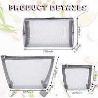 Boao 3 Pieces Mesh Cosmetic Bag Mesh Makeup Bags Mesh Zipper Pouch For Offices Travel Accessories 3 Sizes Grey