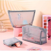 Boao 3 Pieces Mesh Cosmetic Bag Mesh Makeup Bags Mesh Zipper Pouch For Offices Travel Accessories 3 Sizes Grey