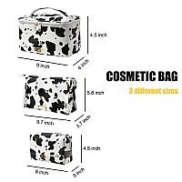 MIRASON Cosmetic Bag Set of 3 Makeup Bag for Purse Pouch Travel Beauty Zipper Organizer Bag Gifts for Girl Women, PU Leather Washable Waterproof (Cow Print)