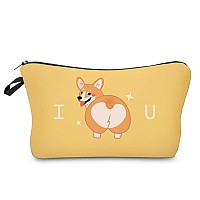 Fitini Makeup Bag Corgi Printed Travel Small Portable Cosmetic Organizer Pouch For Women Girls Zipper Waterproof Clutch Toiletry