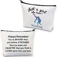 CMNIM Wrestler Girl Wrestling Gifts Just a Girl Who Loves Wrestling Makeup Cosmetics Bag Wrestler Inspirational Gifts wrestling Travel Zipper Bag for Girls (White)