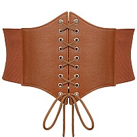 Suosdey Brown Corset Belt For Women Vintage Laceup Elastic Waist Belt Tied Waspie Wide Belt For Halloween Costume