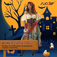 Suosdey Coffee Corset Belt For Women Vintage Laceup Elastic Waist Belt Tied Waspie Wide Belt For Halloween Costume