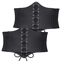 Suosdey 2 Pack Black Corset Belt For Women Vintage Laceup Elastic Waist Belt Tied Waspie Wide Belt For Halloween Costume