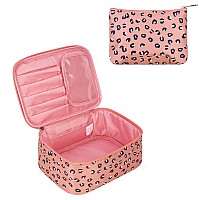 Narwey Travel Makeup Bag Large Cosmetic Bag Make Up Case Organizer For Women Orange Leopard