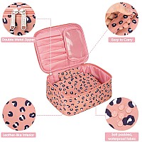 Narwey Travel Makeup Bag Large Cosmetic Bag Make Up Case Organizer For Women Orange Leopard