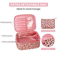 Narwey Travel Makeup Bag Large Cosmetic Bag Make Up Case Organizer For Women Orange Leopard