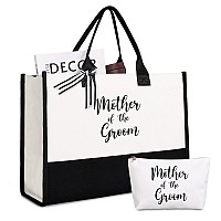 Lamyba Mother of the Groom Gifts,Mother of the Groom Tote Bag With Makeup Bag,Bridal Shower Gifts,Black and White