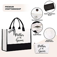 Lamyba Mother of the Groom Gifts,Mother of the Groom Tote Bag With Makeup Bag,Bridal Shower Gifts,Black and White