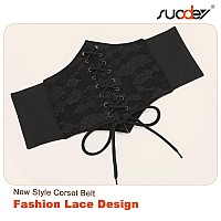 Suosdey Black Lace Corset Belt For Women Vintage Laceup Elastic Waist Belt Tied Waspie Wide Belt For Halloween Costume