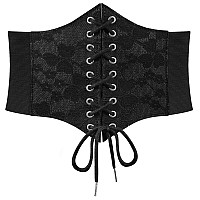 Suosdey Black Lace Corset Belt For Women Vintage Laceup Elastic Waist Belt Tied Waspie Wide Belt For Halloween Costume