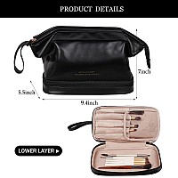 Abiudeng Makeup Bag,Double Layer Cosmetic Bag,Travel Essentials Makeup Bag,Leather Makeup Bag, Cosmetic Travel Bags,Portable Leather Toiletry Bag,Roomy Cosmetic Bag For Women And Girls(Black)