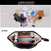 Abiudeng Makeup Bag,Double Layer Cosmetic Bag,Travel Essentials Makeup Bag,Leather Makeup Bag, Cosmetic Travel Bags,Portable Leather Toiletry Bag,Roomy Cosmetic Bag For Women And Girls(Black)