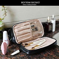 Abiudeng Makeup Bag,Double Layer Cosmetic Bag,Travel Essentials Makeup Bag,Leather Makeup Bag, Cosmetic Travel Bags,Portable Leather Toiletry Bag,Roomy Cosmetic Bag For Women And Girls(Black)