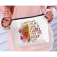 Biuniuring Softball Gifts For Women Baseball Gifts For Women Softball And Baseball Lover Cosmetic Bag Gift Softball Makeup Ba