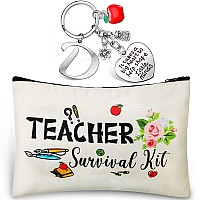 Hinly Teacher Appreciation Gifts Set Teacher Keychain With Initial Thank You Teacher Kit Makeup Pouch Bag For Teachers D Style