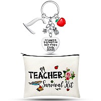 Hinly Teacher Appreciation Gifts Set Teacher Keychain With Initial Thank You Teacher Kit Makeup Pouch Bag For Teachers L Style