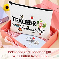 Hinly Teacher Appreciation Gifts Set Teacher Keychain With Initial Thank You Teacher Kit Makeup Pouch Bag For Teachers L Style