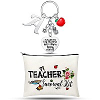 Hinly Teacher Appreciation Gifts Set Teacher Keychain With Initial Thank You Teacher Kit Makeup Pouch Bag For Teachers A Style