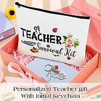 Hinly Teacher Appreciation Gifts Set Teacher Keychain With Initial Thank You Teacher Kit Makeup Pouch Bag For Teachers A Style