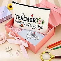 Teacher Appreciation Gifts Set Teacher Keychain With Initial Thank You Teacher Kit Makeup Pouch Bag For Teachers H Style