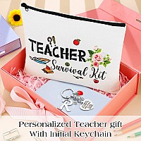 Hinly Teacher Appreciation Gifts Set Teacher Keychain With Initial Thank You Teacher Kit Makeup Pouch Bag For Teachers R Style