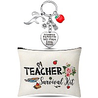 Hinly Teacher Appreciation Gifts Set Teacher Keychain With Initial Thank You Teacher Kit Makeup Pouch Bag For Teachers F Style