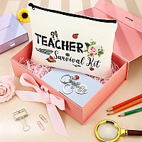 Hinly Teacher Appreciation Gifts Set Teacher Keychain With Initial Thank You Teacher Kit Makeup Pouch Bag For Teachers C Style