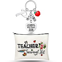 Hinly Teacher Appreciation Gifts Set Teacher Keychain With Initial Thank You Teacher Kit Makeup Pouch Bag For Teachers P Style