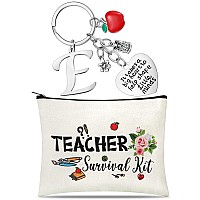 Hinly Teacher Appreciation Gifts Set Teacher Keychain With Initial Thank You Teacher Kit Makeup Pouch Bag For Teachers E Style