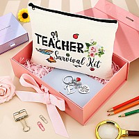 Hinly Teacher Appreciation Gifts Set Teacher Keychain With Initial Thank You Teacher Kit Makeup Pouch Bag For Teachers E Style