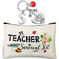 Hinly Teacher Appreciation Gifts Set Teacher Keychain With Initial Thank You Teacher Kit Makeup Pouch Bag For Teachers S Style