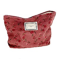 Cosmetic Bags For Women Makeup Bag Large Capacity Purse Travel Toiletry Zipper Storage Pouch Make Up Brushes Organizer For Gifts (Dark Red, Rose)