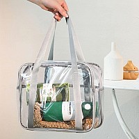 Clear Makeup Bags Large Travel Toiletry Bag For Women Transparent Bag Clear Cosmetic Bags With Handle Bathroom Organizer Silver