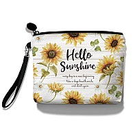 Hglian Sunflower Travel Makeup Bag Inspirational Cosmetic Toiletry Bags Cute Zipper Wristlet Pouch For Purse Travel Accessories