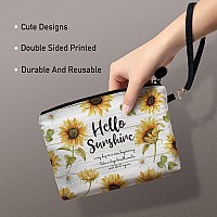 Hglian Sunflower Travel Makeup Bag Inspirational Cosmetic Toiletry Bags Cute Zipper Wristlet Pouch For Purse Travel Accessories