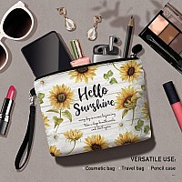 Hglian Sunflower Travel Makeup Bag Inspirational Cosmetic Toiletry Bags Cute Zipper Wristlet Pouch For Purse Travel Accessories