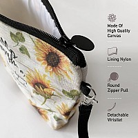 Hglian Sunflower Travel Makeup Bag Inspirational Cosmetic Toiletry Bags Cute Zipper Wristlet Pouch For Purse Travel Accessories