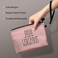 Hglian Hello Gorgeous Makeup Cosmetic Bag Cute Zipper Wristlet Pouch For Purse Travel Accessories Organizer Birthday Gifts For W