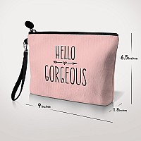 Hglian Hello Gorgeous Makeup Cosmetic Bag Cute Zipper Wristlet Pouch For Purse Travel Accessories Organizer Birthday Gifts For W