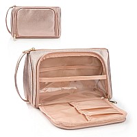 Cubetastic Travel Makeup Bag With Side Handle Rose Golden Cosmetic Bag With Makeup Brush Slot Waterproof Pu Leather Makeup Pou