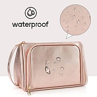 Cubetastic Travel Makeup Bag With Side Handle Rose Golden Cosmetic Bag With Makeup Brush Slot Waterproof Pu Leather Makeup Pou