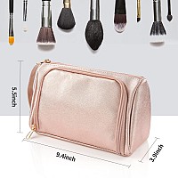 Cubetastic Travel Makeup Bag With Side Handle Rose Golden Cosmetic Bag With Makeup Brush Slot Waterproof Pu Leather Makeup Pou