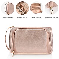 Cubetastic Travel Makeup Bag With Side Handle Rose Golden Cosmetic Bag With Makeup Brush Slot Waterproof Pu Leather Makeup Pou