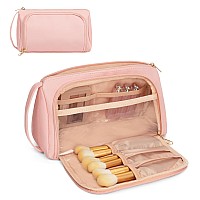 Cubetastic Pink Makeup Bag Travel Cosmetic Organizer With Makeup Brush Compartment Inner Pockets Waterresistant Portable Ma