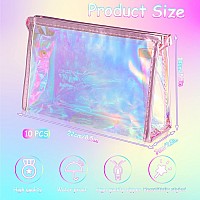 Besarme 10 Pcs Holographic Makeup Bags Bulk, Clear Bachelorette Bag Iridescent Pouch Portable Zippered Toiletry Bag Waterproof Cosmetic Bags Gift Bags For Women In Bulk