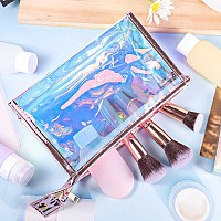 Besarme 10 Pcs Holographic Makeup Bags Bulk, Clear Bachelorette Bag Iridescent Pouch Portable Zippered Toiletry Bag Waterproof Cosmetic Bags Gift Bags For Women In Bulk